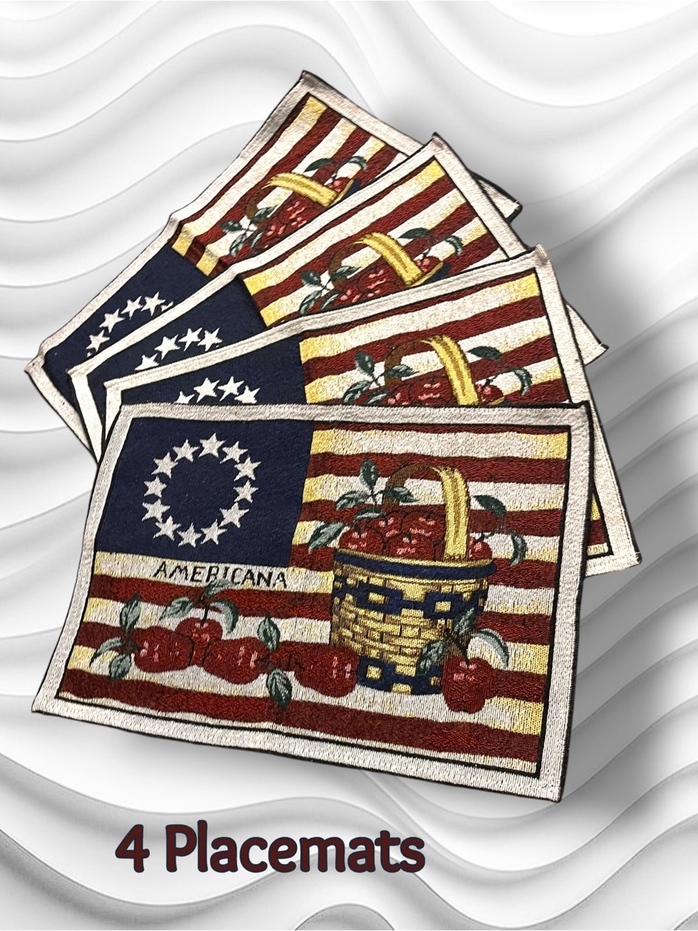 Set of 4 Patriotic Stars and Stripes Tapestry Vintage Placemats